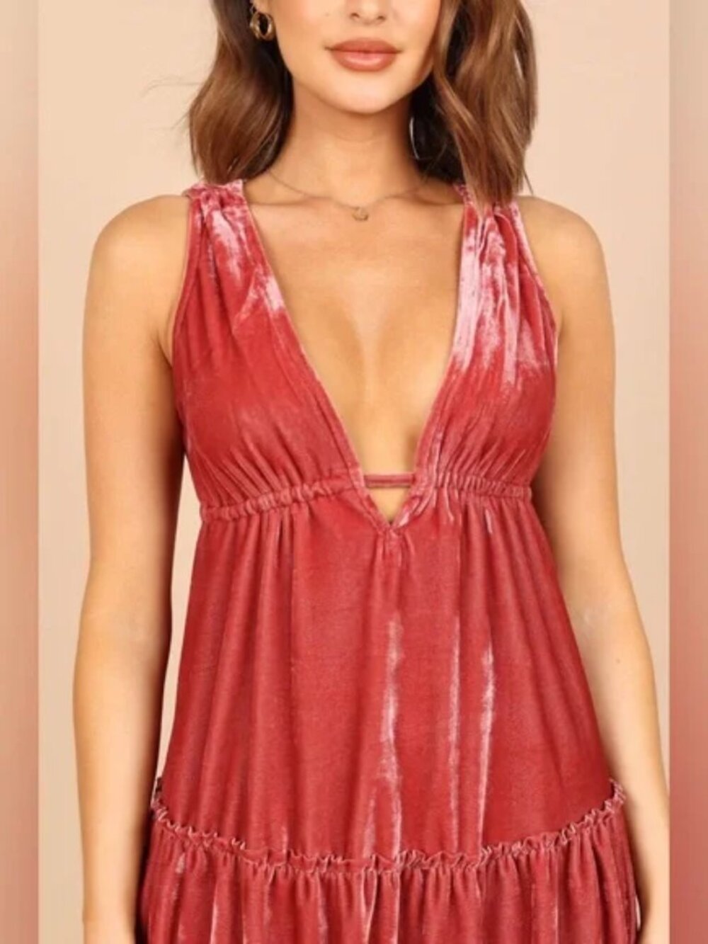 Petal & Pup Eddie Tiered Velvet Mini Dress in Ginger NWT - Picture 3 of 10
